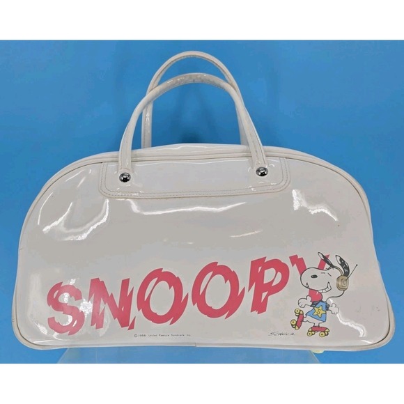 Peanuts Handbags - Vtg 1970s Snoopy Peanuts United Feature Syndicate Vinyl Tote Bag 15x7x9" - Rare!